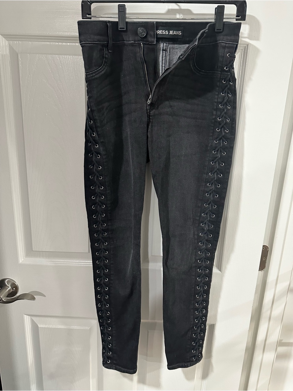 Express Black Skinny Jeans with Side Lace-Up Detail